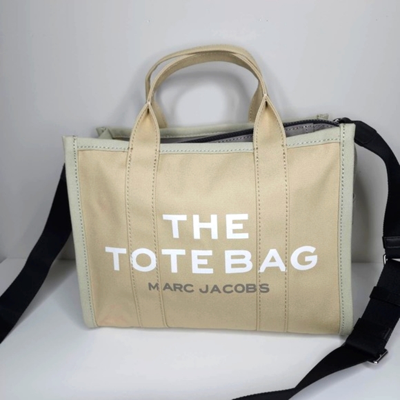 Marc Jacobs Handbags - Marc Jacobs The Tote Bag Canvas Medium New Includes Black Strap Beige New
